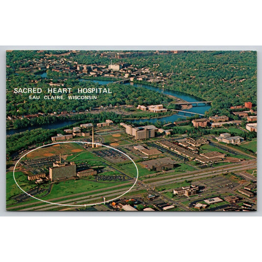 Postcard WI Eau Claire Sacred Heart Hospital Aerial View UNP B10