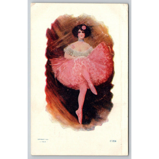 Postcard Woman In A Fluffy Pink Dress UDB J. Tully A19