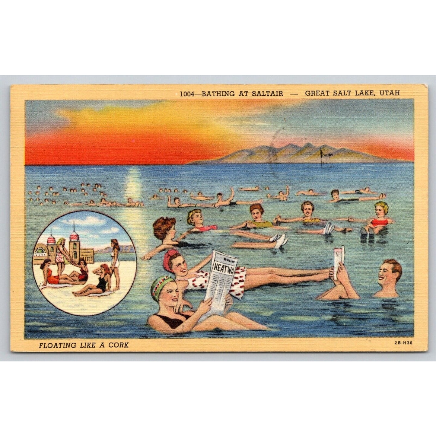 Postcard UT Great Salt lake Bathing At Saltair