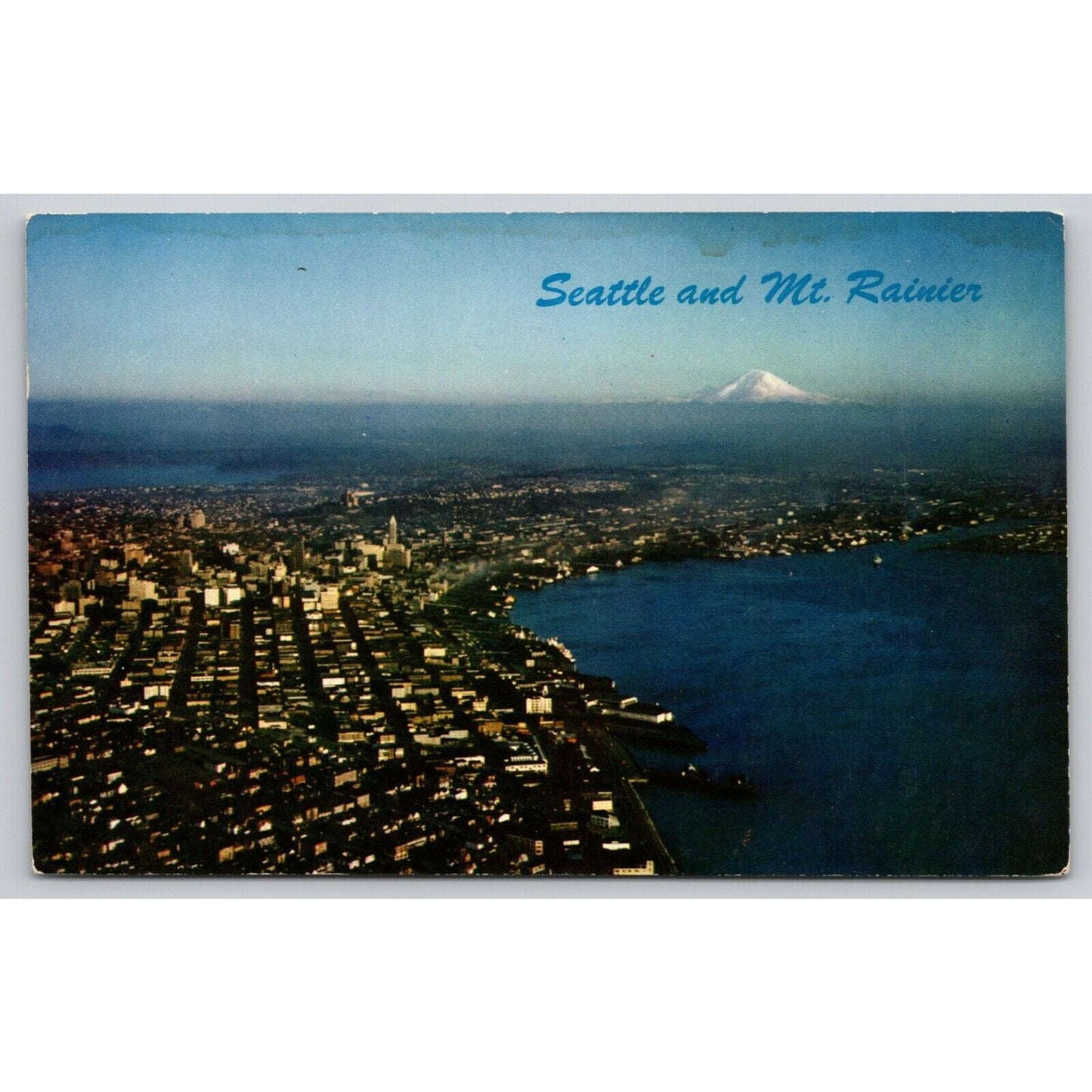 Postcard WA Seattle And Mt Rainier Aerial View A34