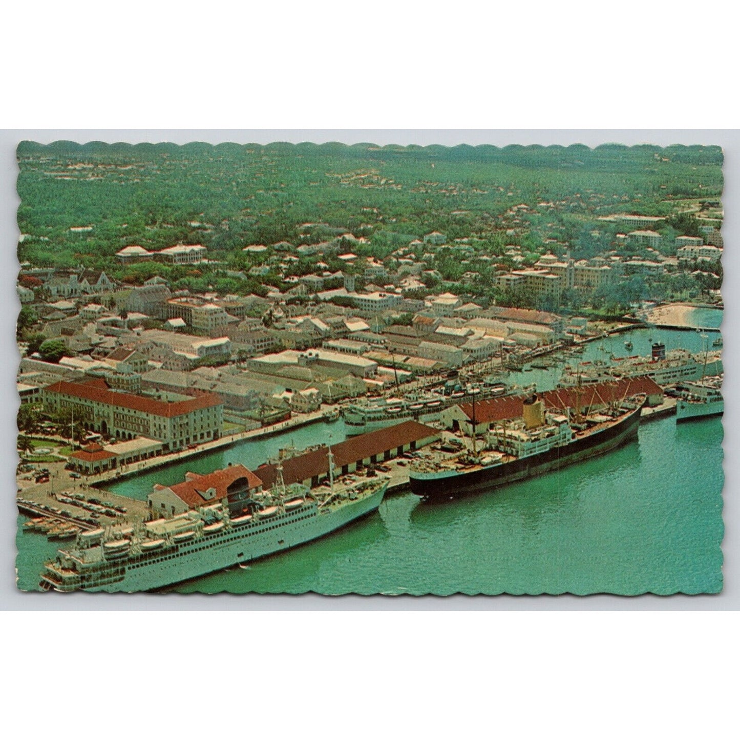 Postcard Bahamas Nassau Busy Little Nassau Harbour Cruise Ships Freighters