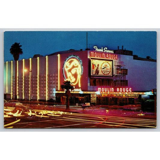 Postcard CA Hollywood Moulin Rouge Theatre And Restaurant At Night UNP A5