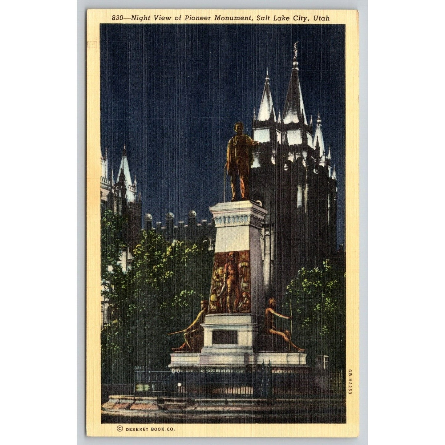 Postcard UT Salt Lake City Night View Of Pioneer Monument