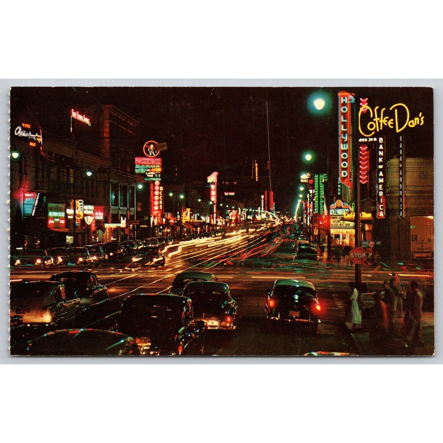 Postcard CA Hollywood Boulevard At Night Old Cars UNP B5