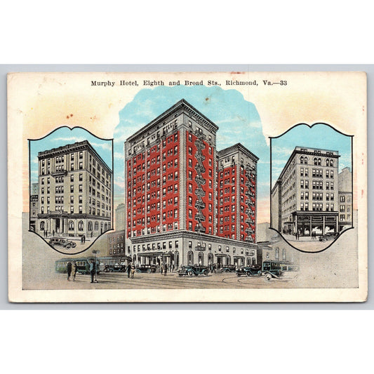 Postcard VA Richmond Murphy Hotel Oyster Restuarant WB UNP A3