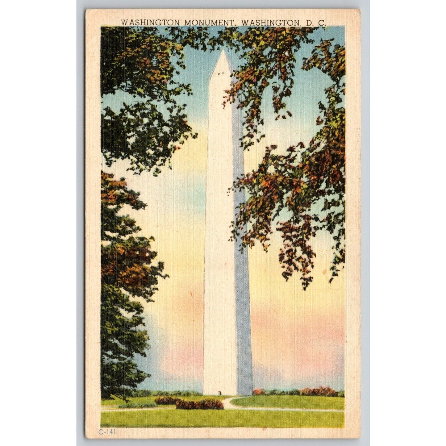 Postcard Washington D.C. Washington Monument Linen UNP A17