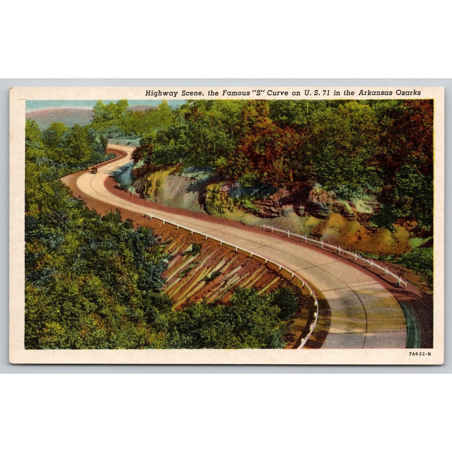 Postcard AR The Ozarks Highway Scene S Curve On U.S. 71 Linen UNP A7