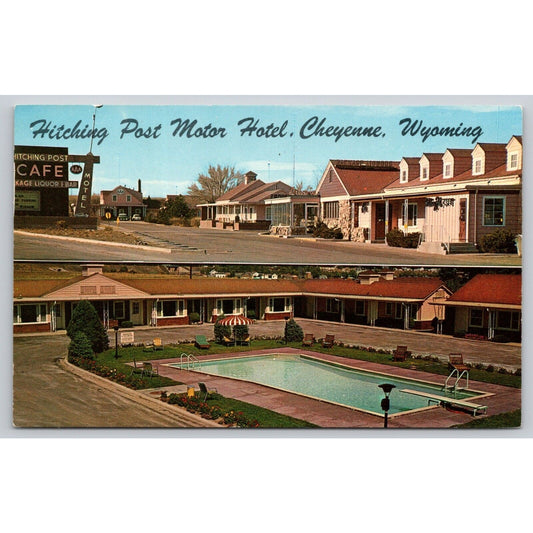 Postcard WY Cheyenne Hitching Post Motor Hotel And Restaurant Pool Scene UNP B7