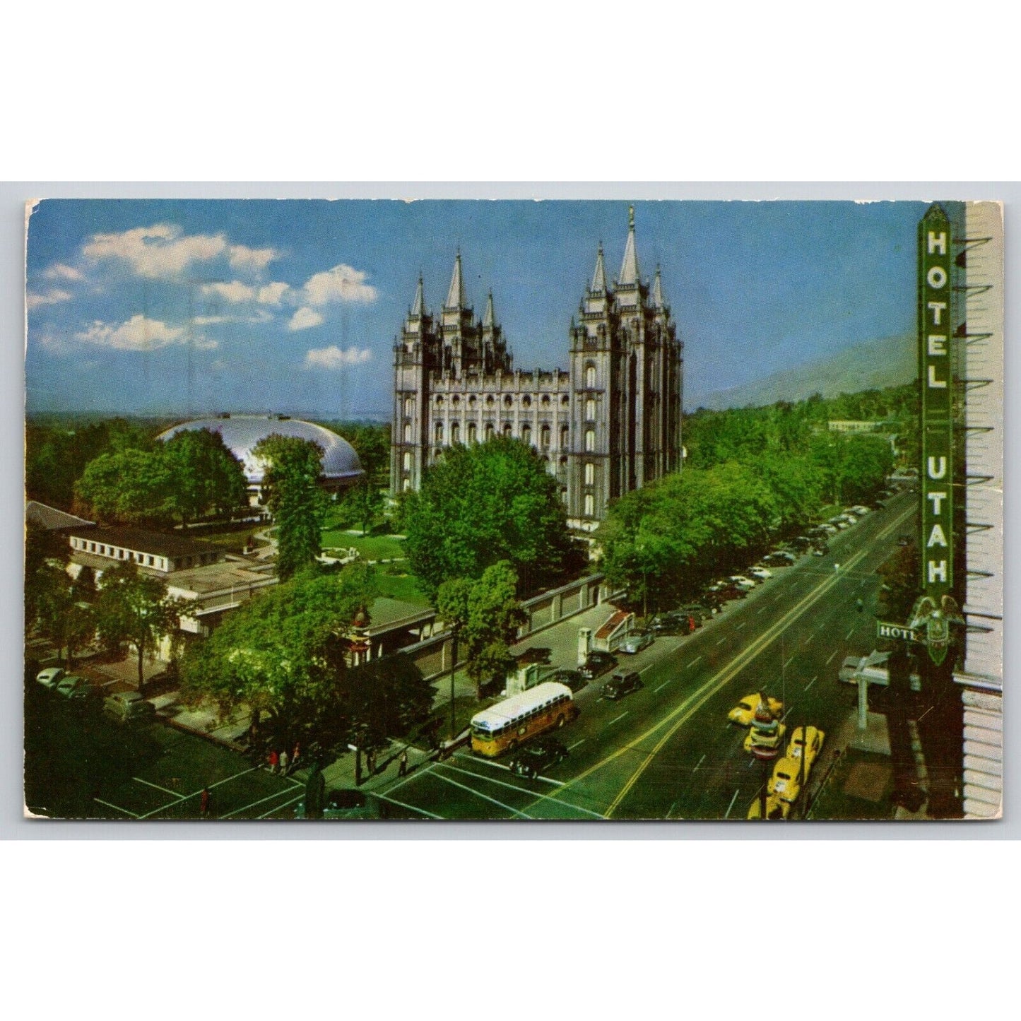 Postcard UT Utah Salt Lake City Temple Square Classic Cars And Taxis Chrome A19