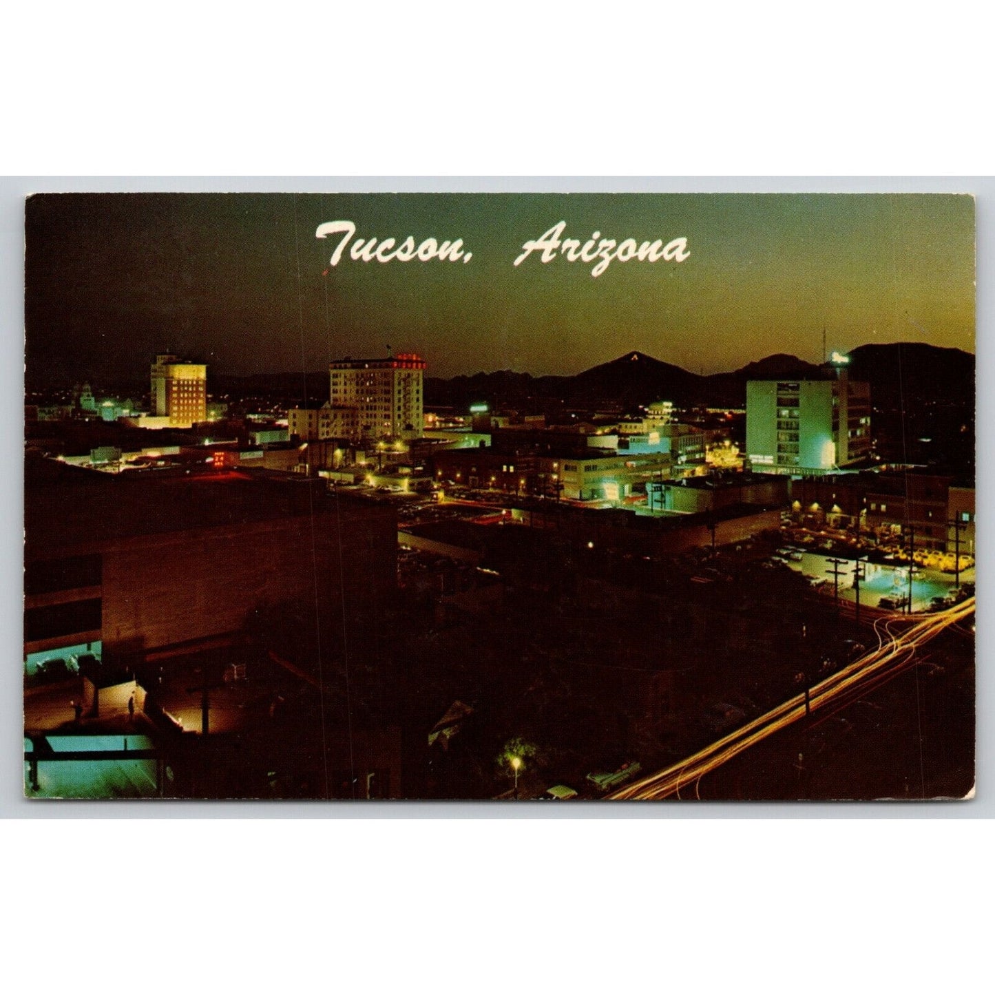 Postcard AZ Tucson Night Time Skyline