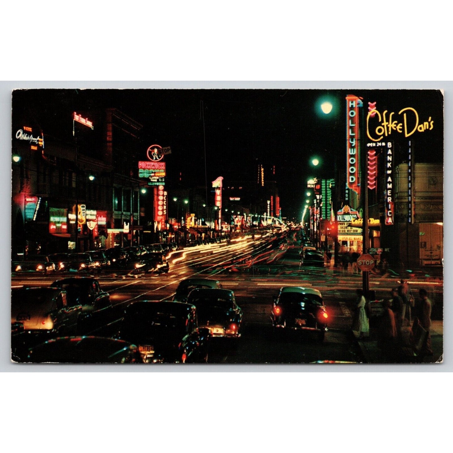 Postcard CA Hollywood Hollywood Boulevard At Night B7