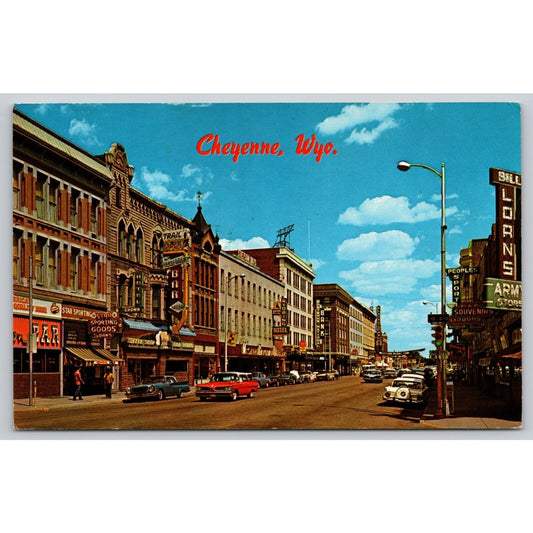 Postcard WY Cheyenne Sixteenth Street U.S. Highway 30 Street Scene Old Cars B7