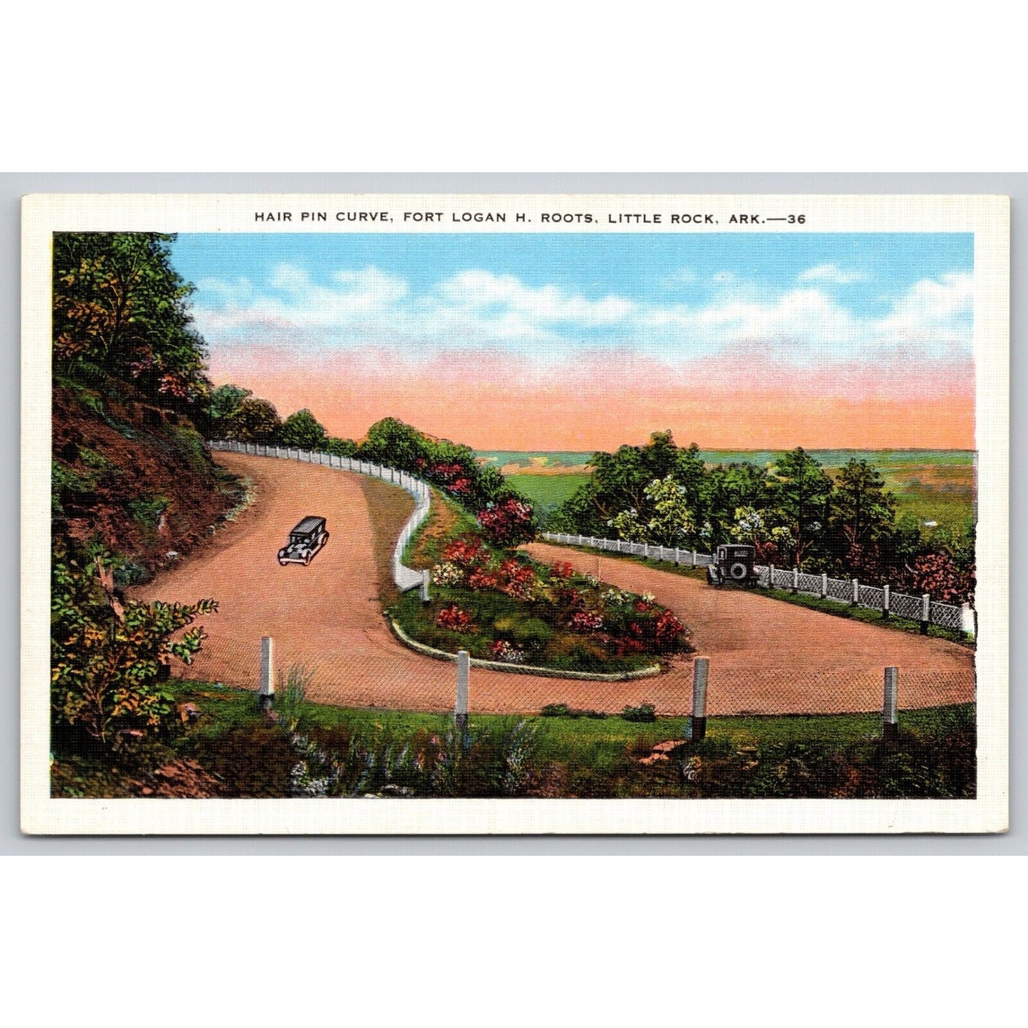 Postcard AR Arkansas Little Rock Hair Pin Curve Fort Logan H. Roots Linen UNP A9