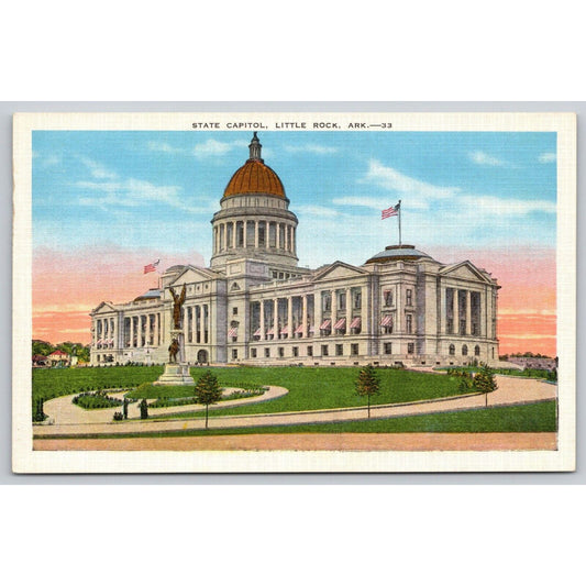 Postcard AR Little Rock State Capitol Linen UNP A6