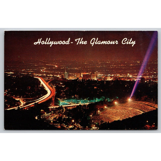 Postcard CA Hollywood The Glamour City Night View From Mulholland Drive UNP B5