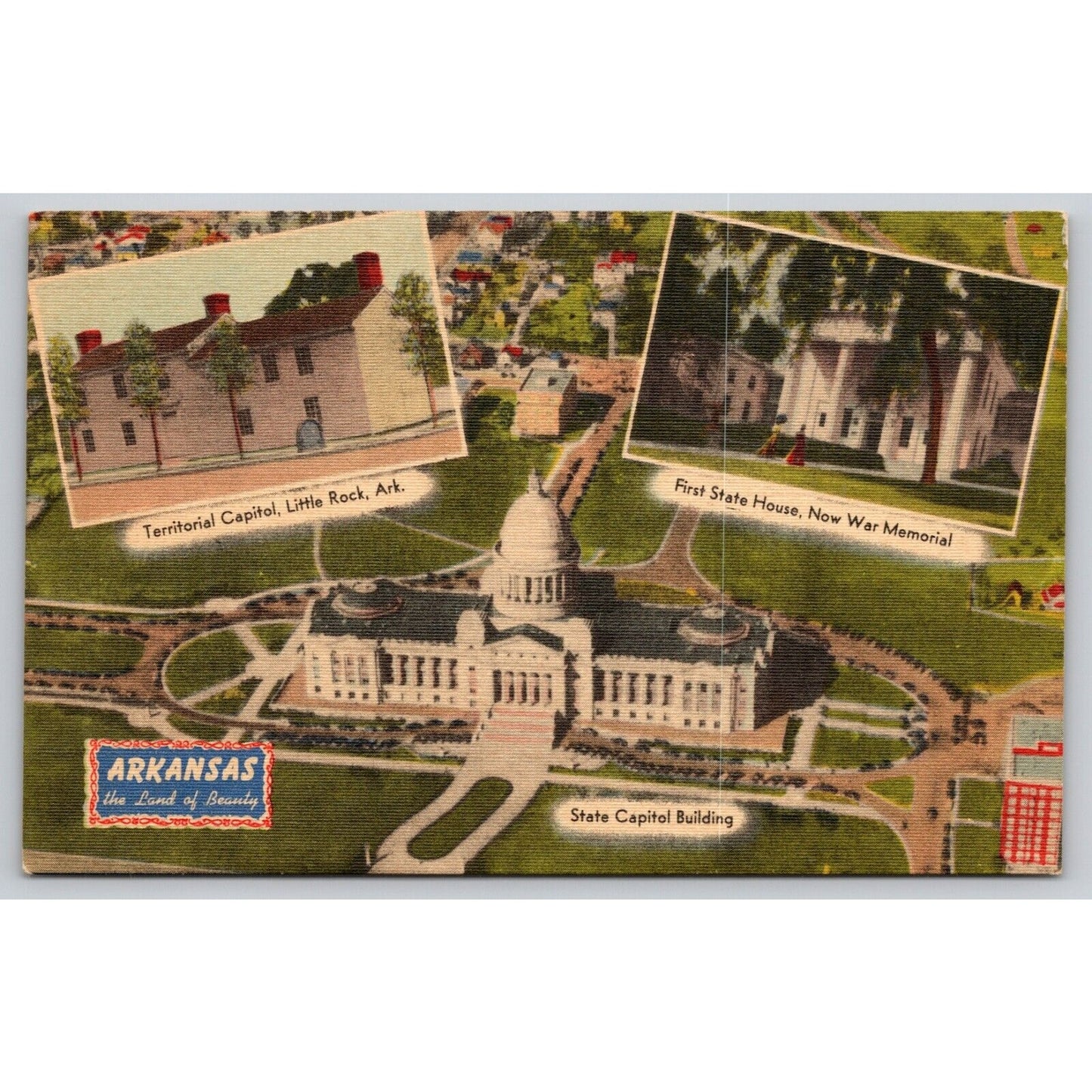 Postcard AR Arkansas First Territorial Capitol State Capitol War Memorial UNP A9