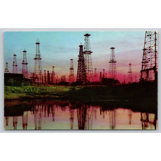 Postcard CA California Oil Wells At Sunset