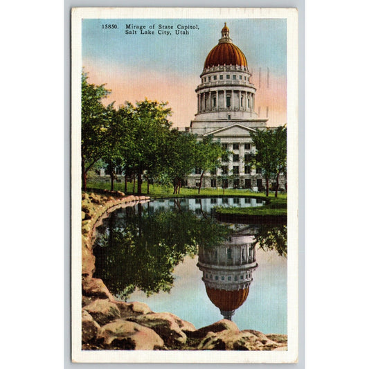 Postcard UT Utah Salt Lake City Mirage Of State Capitol Linen A20