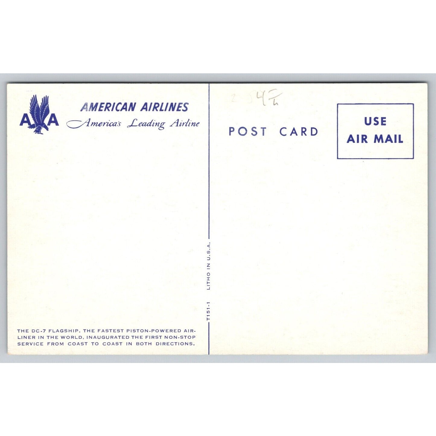 Postcard American Airliner The DC-7 Flagship Fastest Piston-Powered Airliner