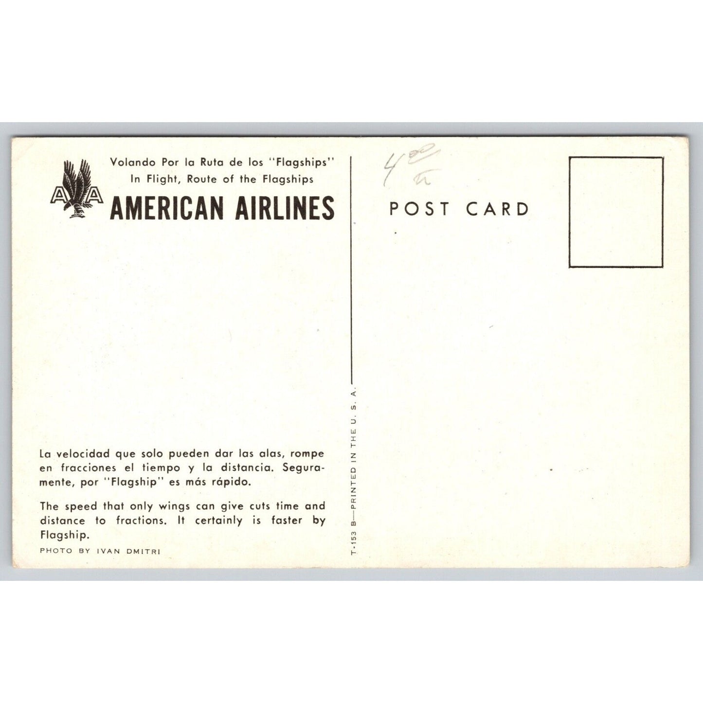 Postcard American Airlines Ivan Dmitri Airplane UNP B29