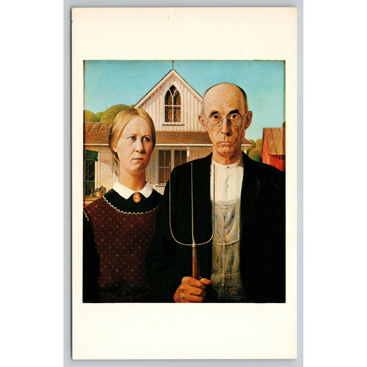 American Gothic Postcard By Grant Wood 1930 Vintage Art Institute Of Chicago