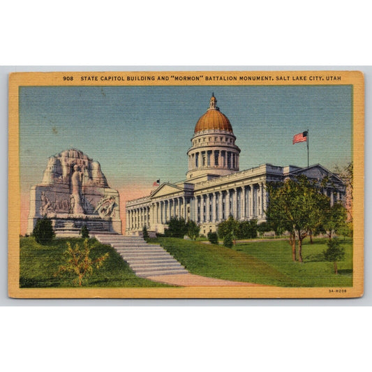 Postcard UT Salt lake City State Capitol Building And Mormon Battalion Monument