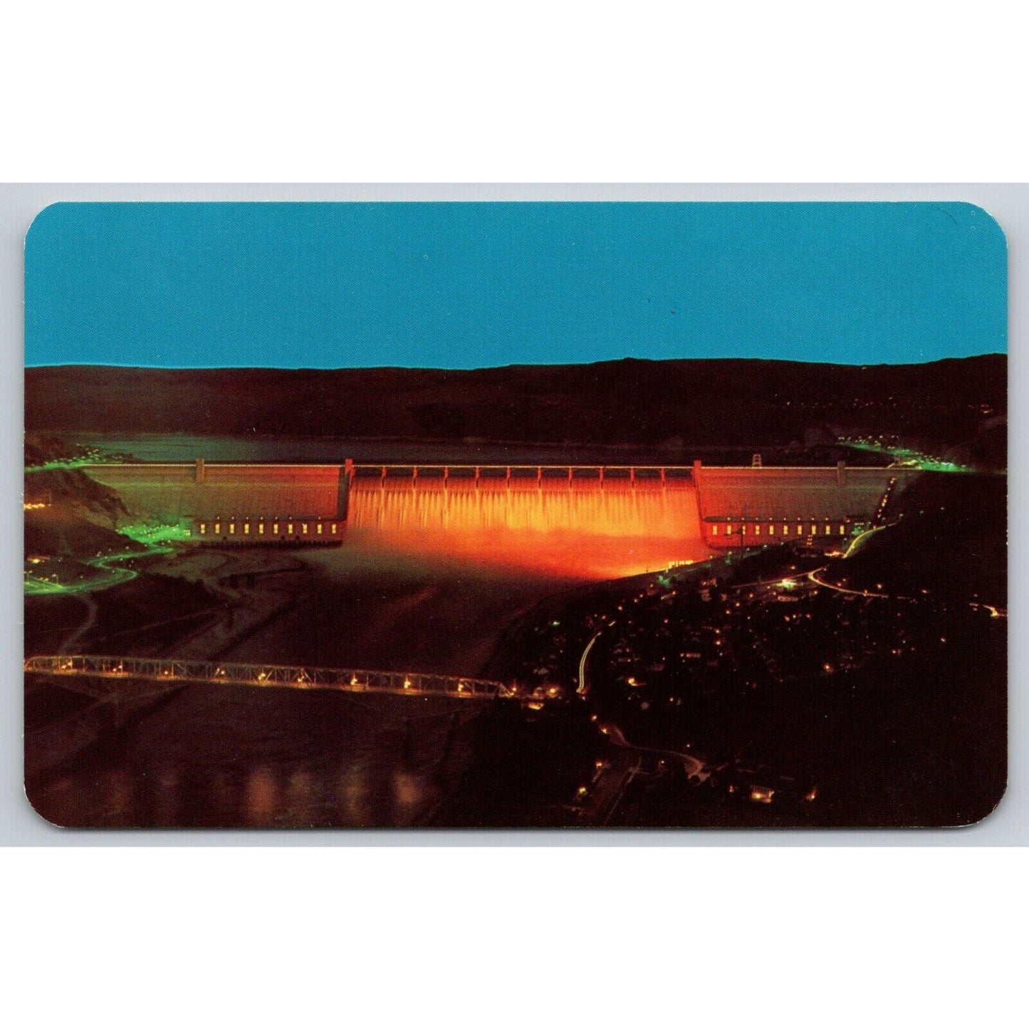 Postcard WA Grand Coulee Dam View From Crown Point At Night UNP A34