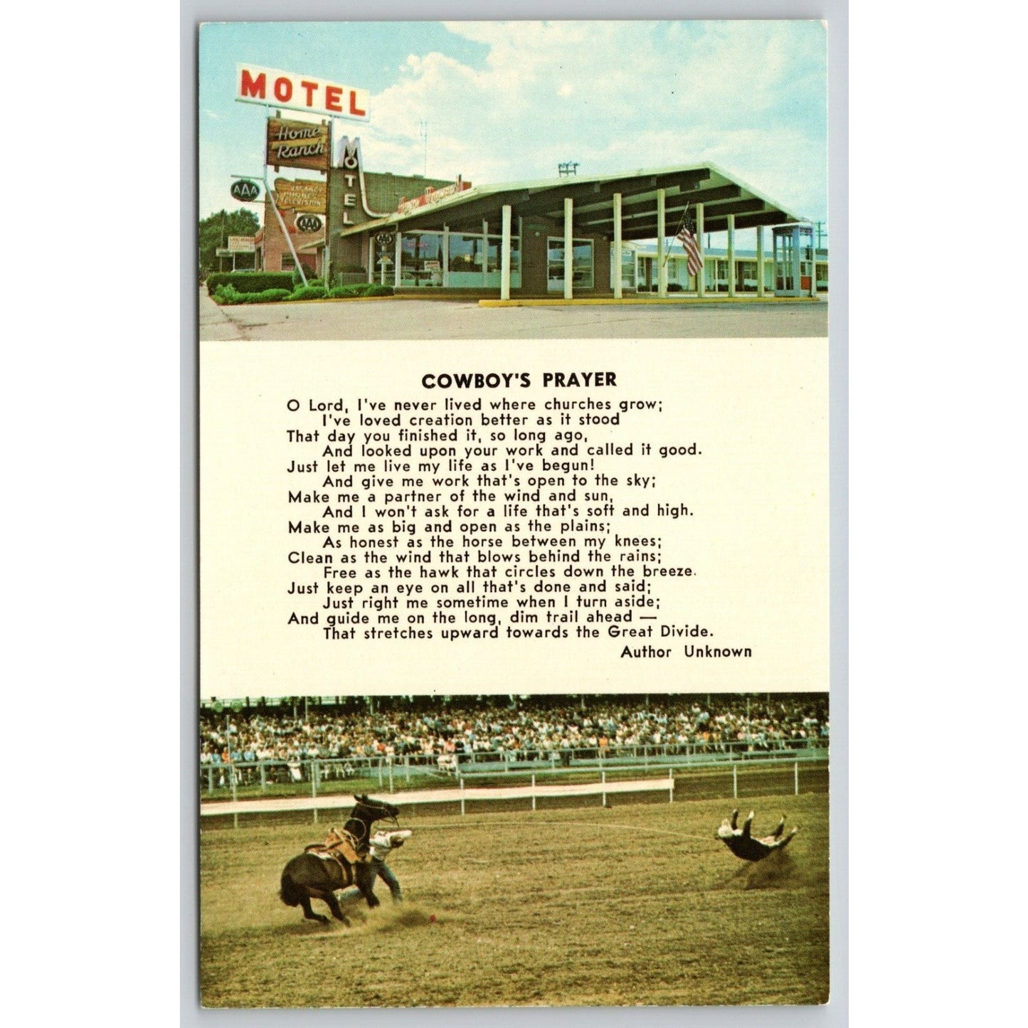 Postcard WY Cheyenne Home Ranch Motel Cowboys Prayer UNP B13