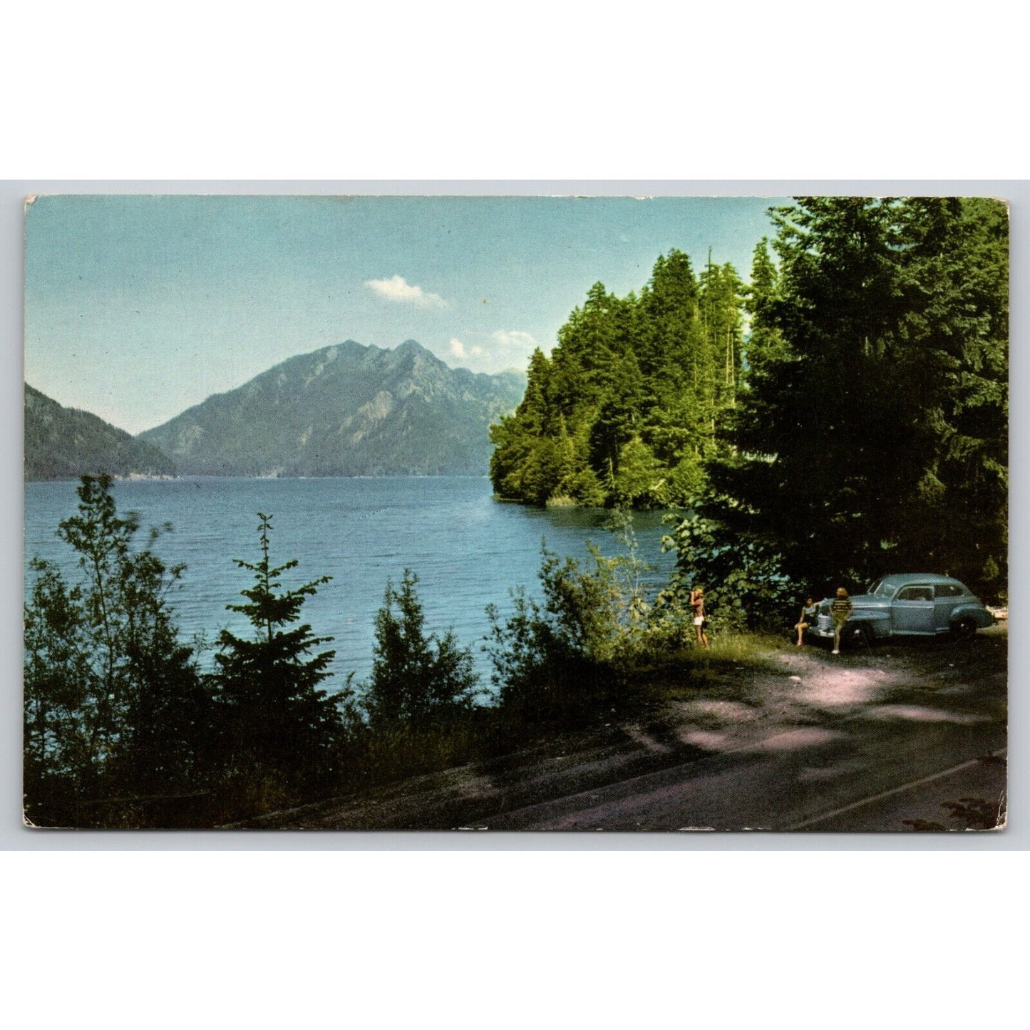 Postcard WA Lake Crescent Classic Car