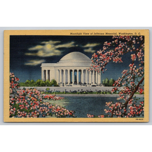 Postcard Washington D.C Moonlight View Of Jefferson Memorial Linen UNP A17