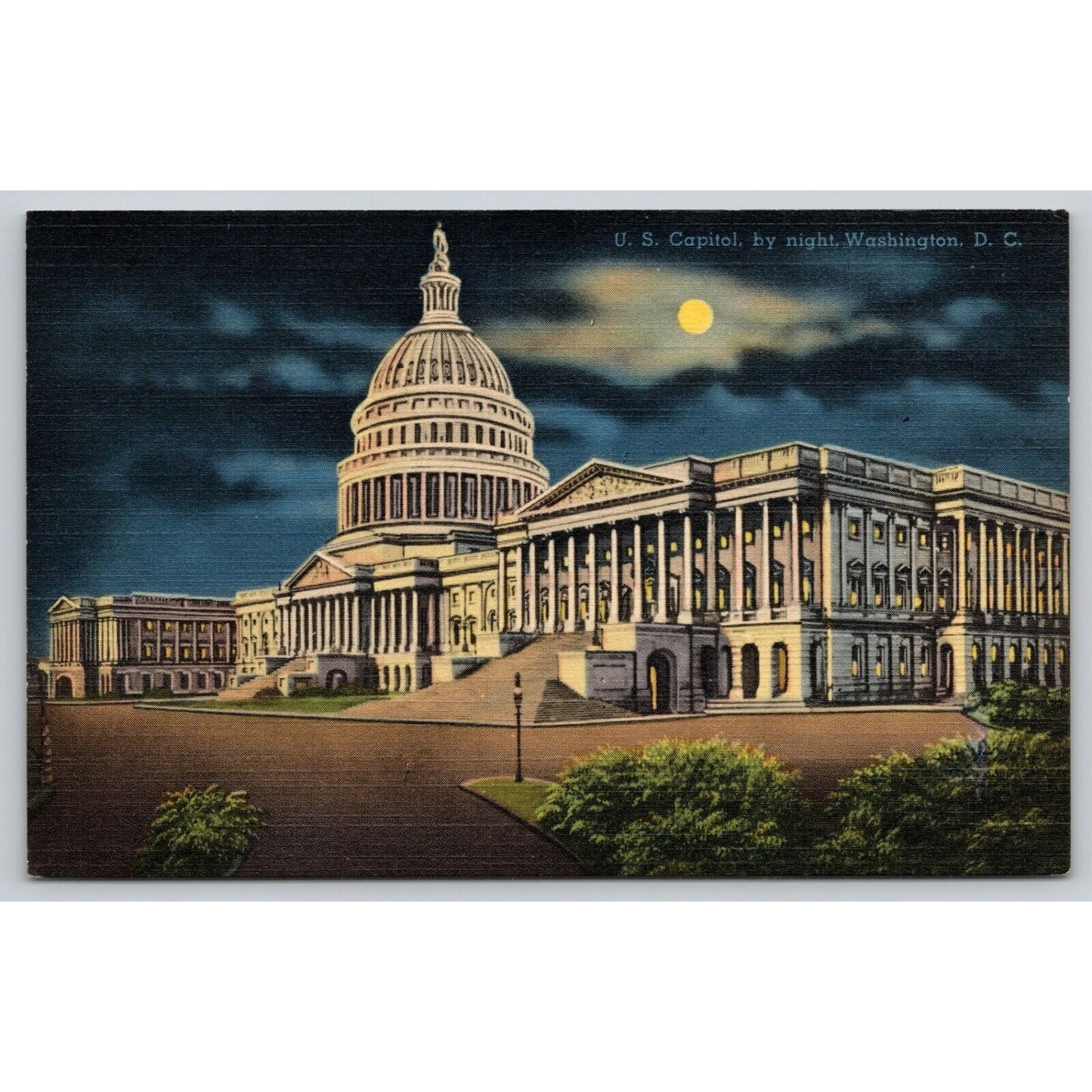 Postcard Washington D.C. U.S. Capitol By Night Linen UNP A4