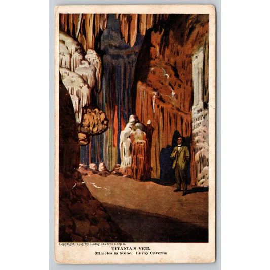 Postcard VA the Caverns Of Luray Titania's Veil Painting Luray Caverns DB A19