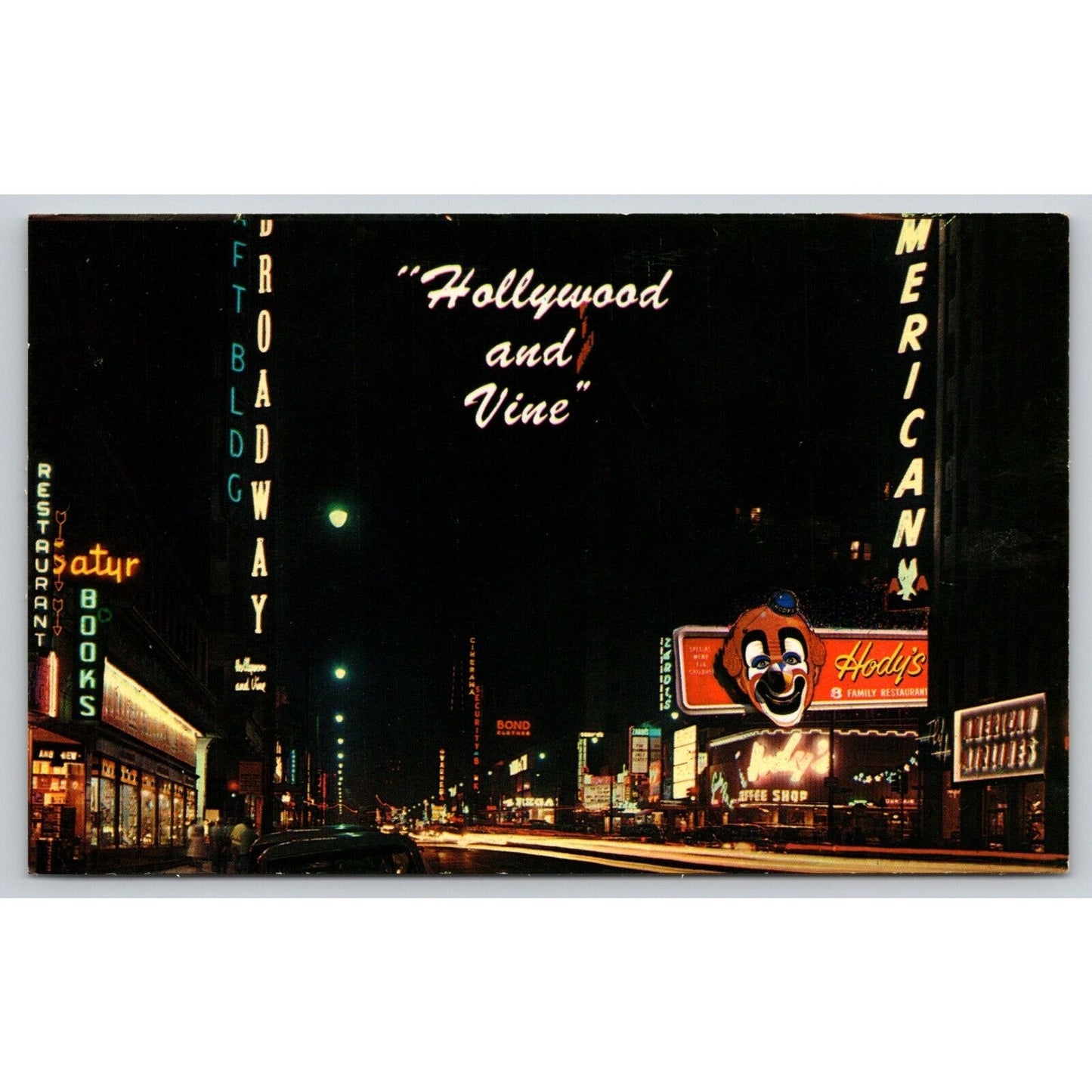 Postcard CA Hollywood Hollywood Blvd At Vine Street Night View UNP B5