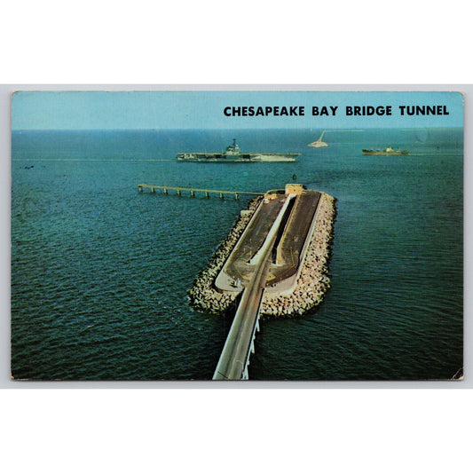 Postcard VA Virginia Chesapeake Bay Bridge-Tunnel Aircraft Carrier A2