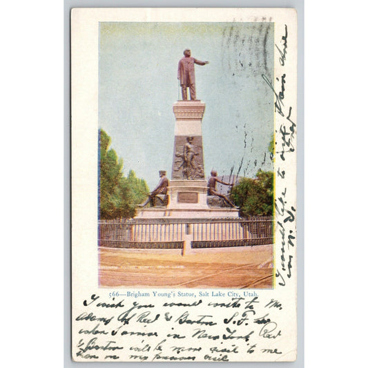 Postcard UT Salt lake City Brigham Young's Statue