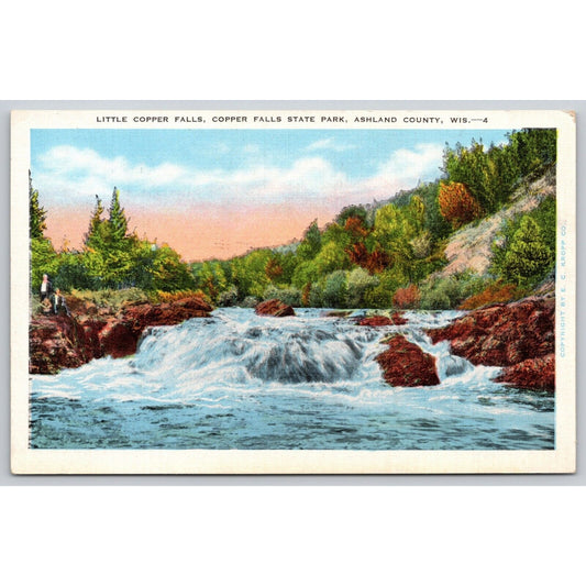 Postcard WI Ashland County Little Copper Falls Copper Falls State Park UNP A24