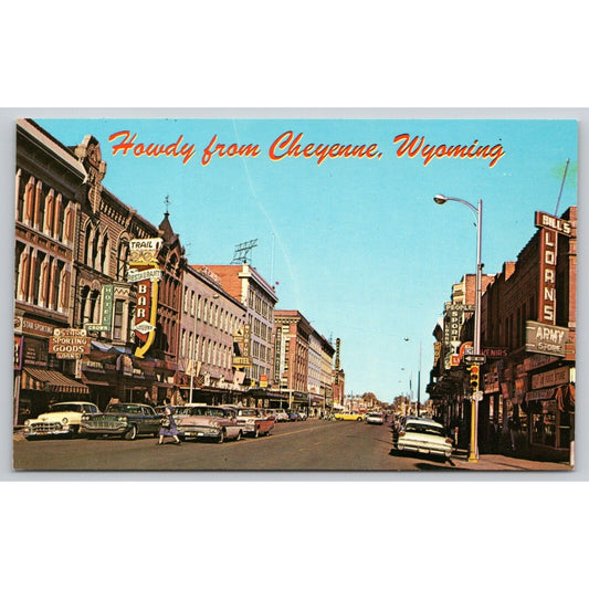 Postcard WY Cheyenne Home Of Frontier Days Downtown Street Scene UNP B7