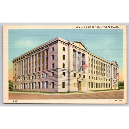 Postcard AR Arkansas Little Rock New U.S. Post Office Linen UNP A9