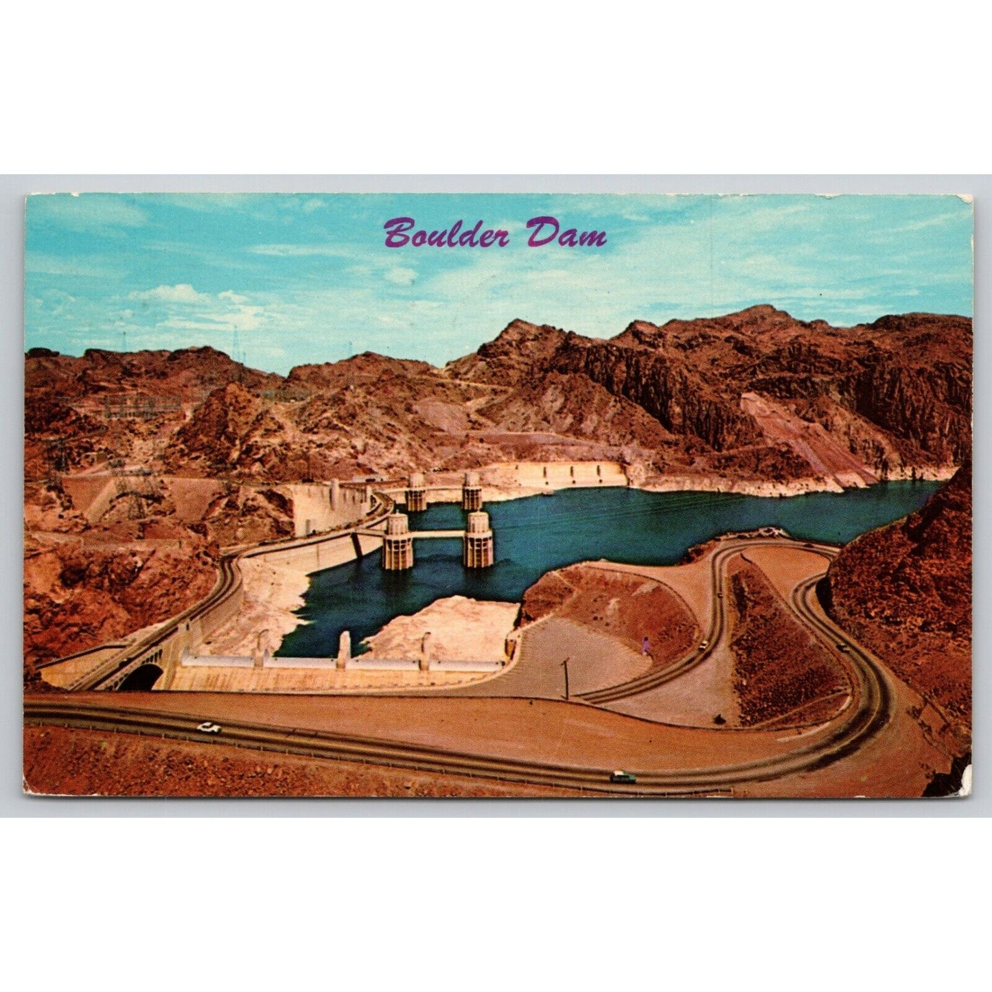 Postcard AZ Hoover Dam Boulder Classic Cars A3