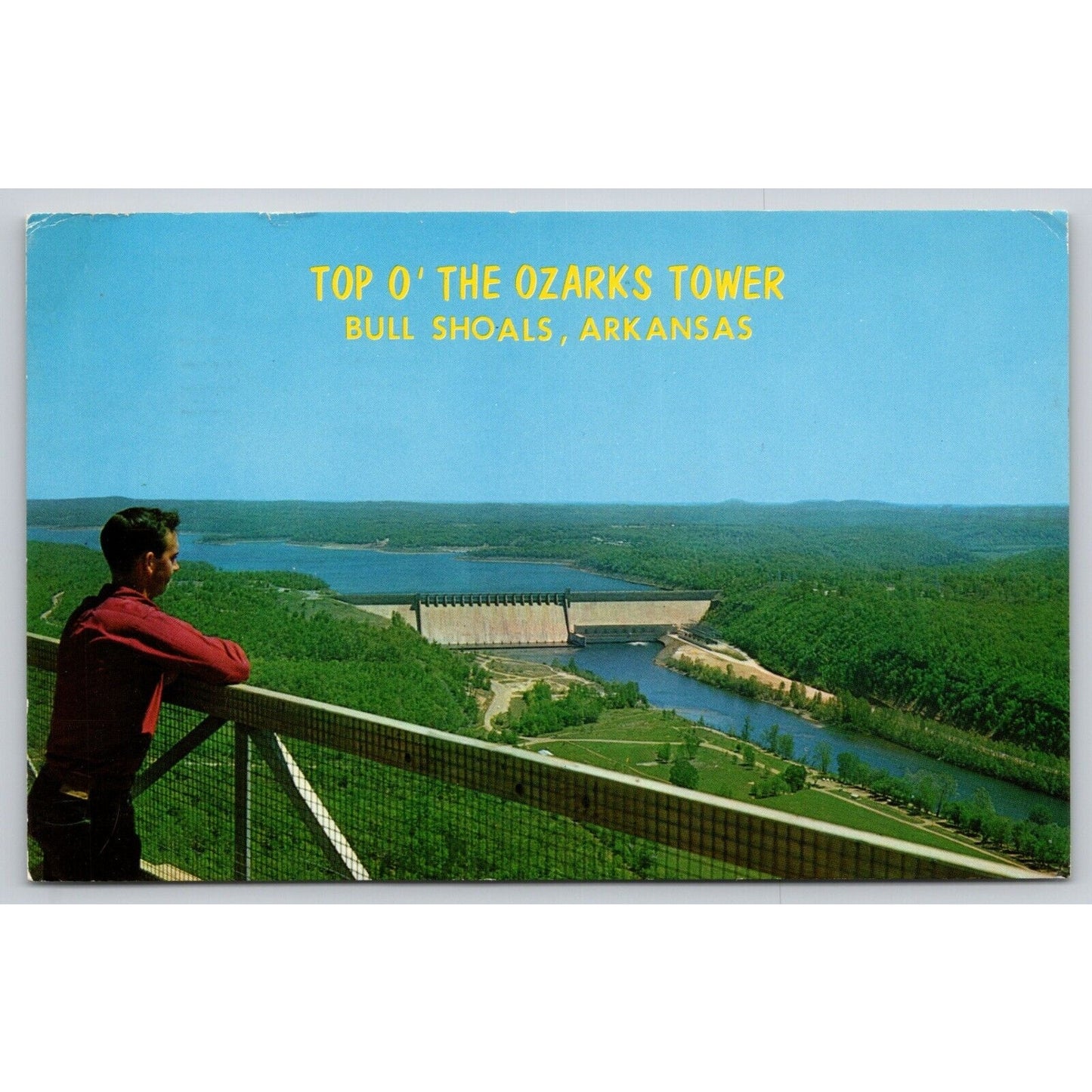 Postcard AR Bull Shoals Top O' The Ozarks Tower Dam