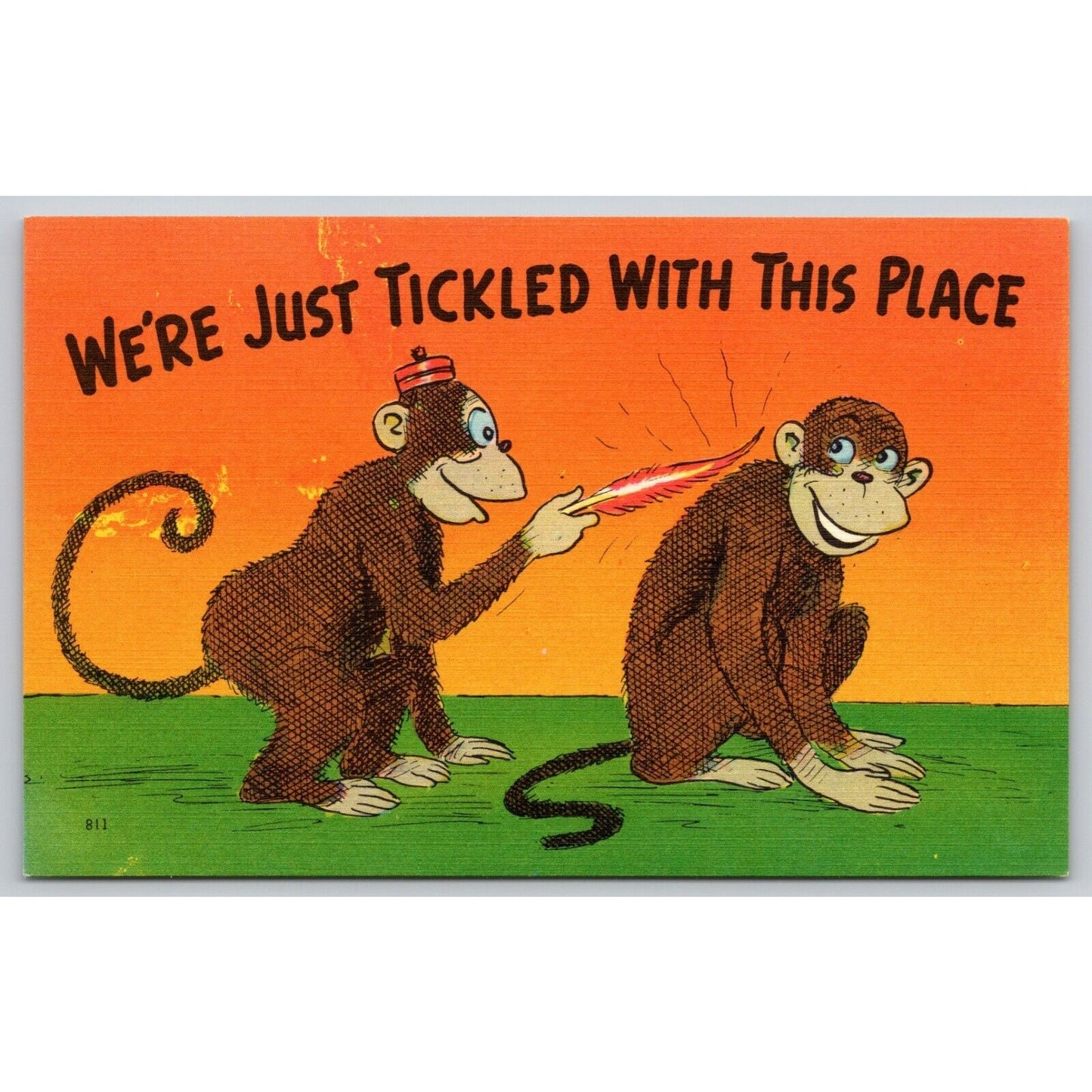 Postcard Were Just Tickled With This Place Comic Monkeys Linen UNP A17