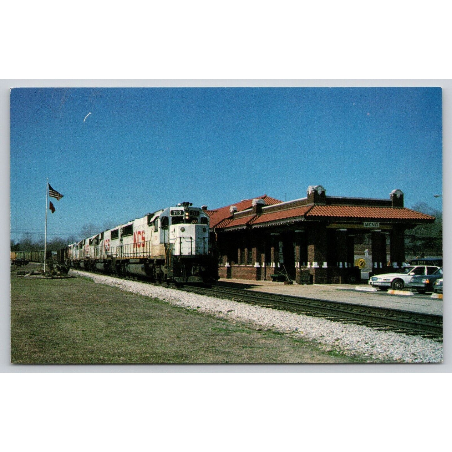 Postcard AR Mena Kansas City Southern Freight Train UNP B26