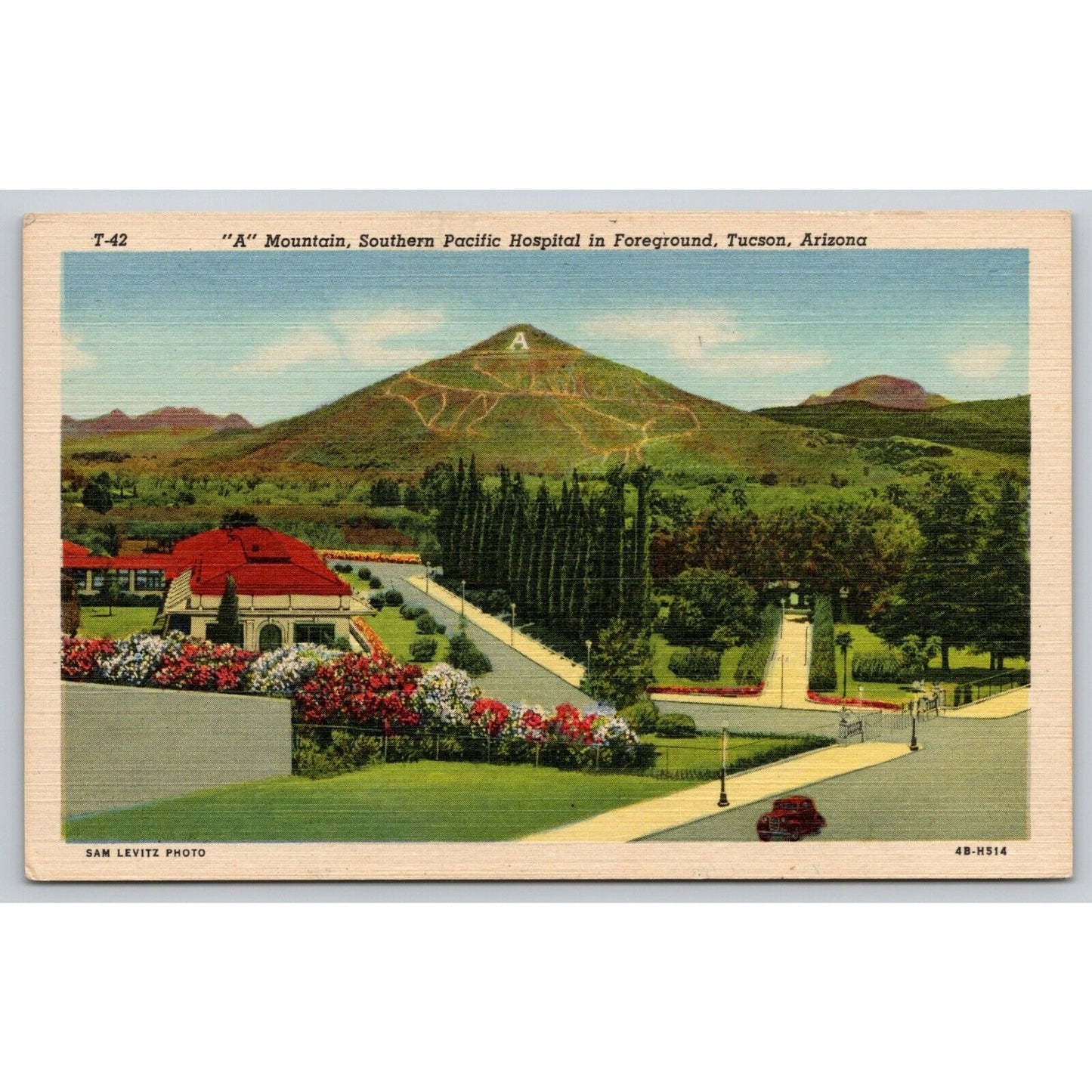 Postcard AZ Tucson "A" Mountain Southern Pacific Hospital