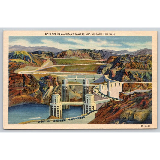 Postcard AZ Boulder Dam Intake Towers And Arizona Spillway