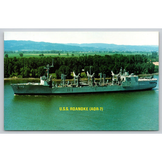 Postcard U.S.S. Roanoke (AOR-7) Oiler Replenishment Ship