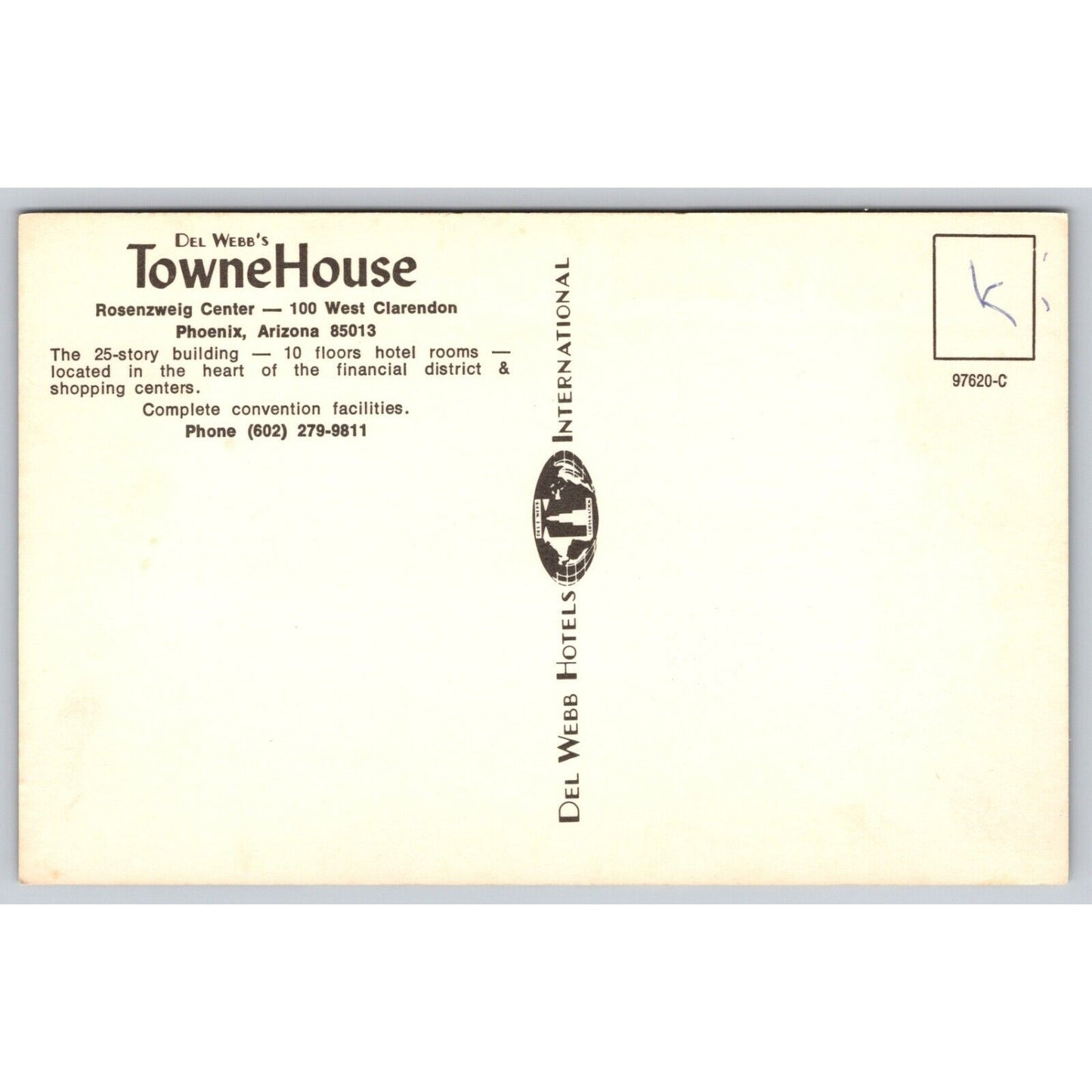 Postcard AZ Phoenix Del Webb's TowneHouse Hotel