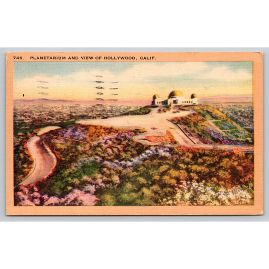 Postcard CA Hollywood Griffith Park Planetarium And View Of Hollywood