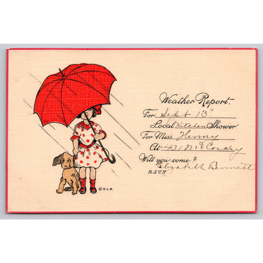 Postcard Weather Report Local Shower Little Girl With Dog