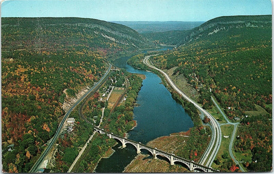 Airview Of Delaware Water Gap PA Postcard Lackawanna-Erie Railroad Bridge