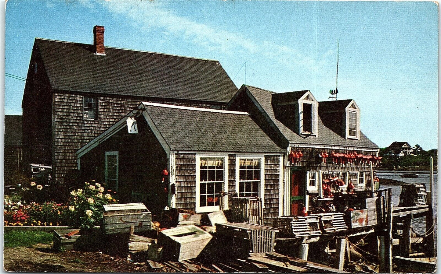 A Typical Lobster Fisherman's Shack Postcard New England Coast Traps Boat